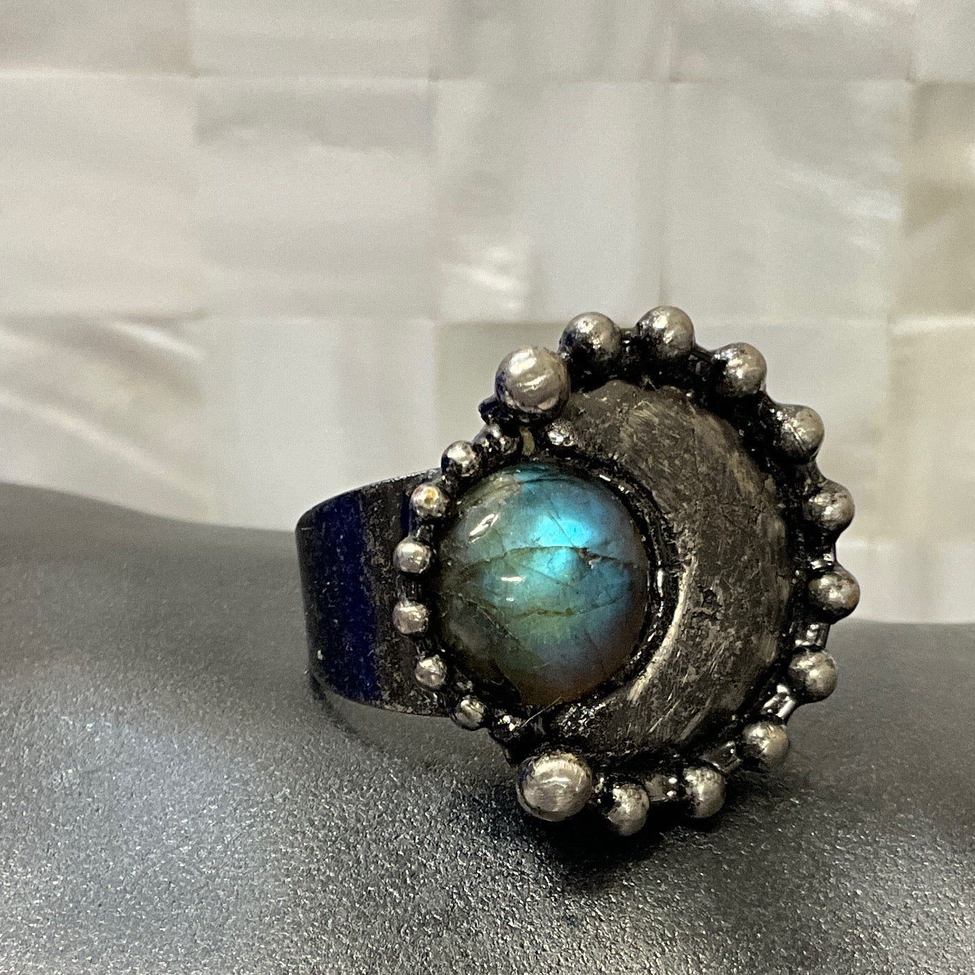 Luna pyrite and labradorite ring