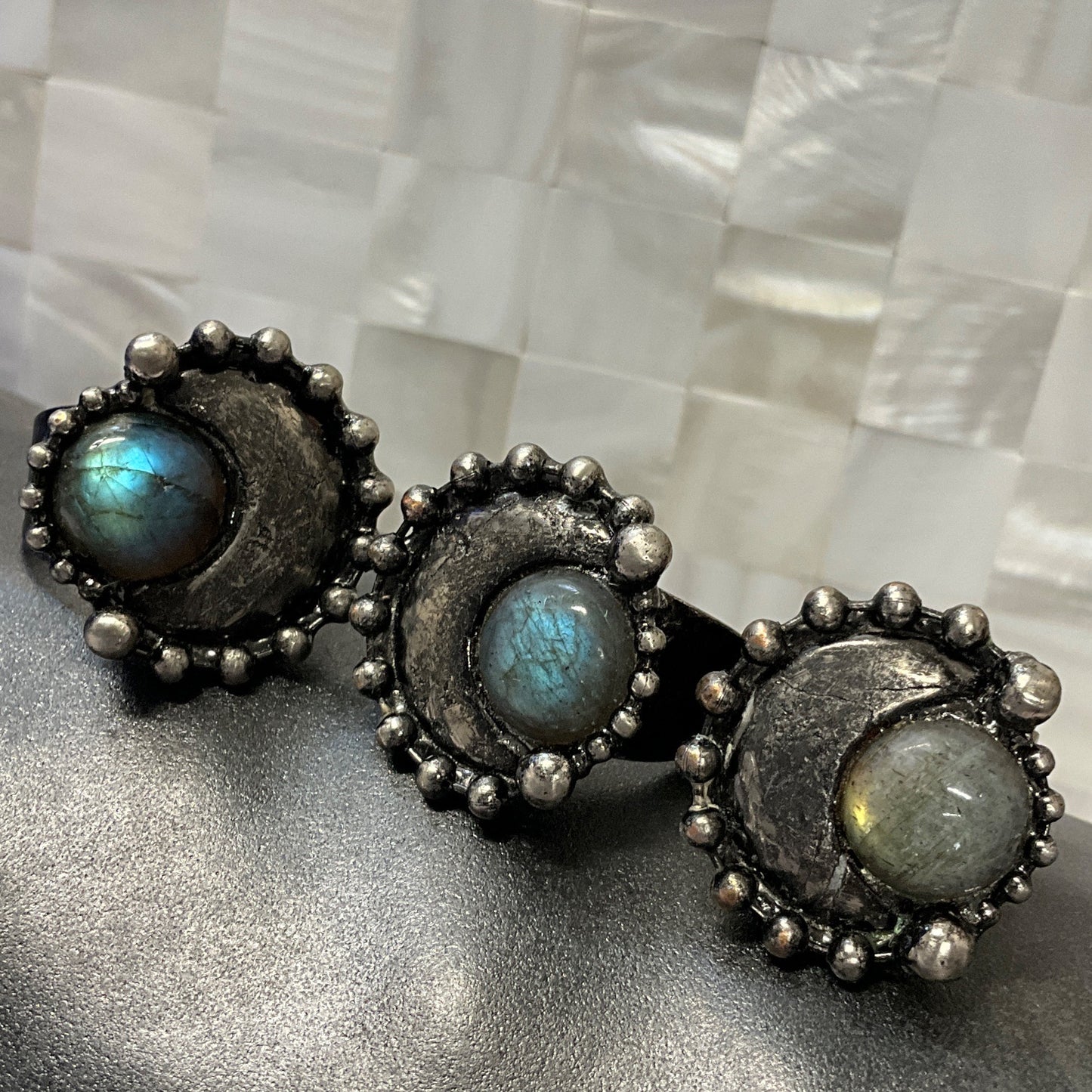 Luna pyrite and labradorite ring