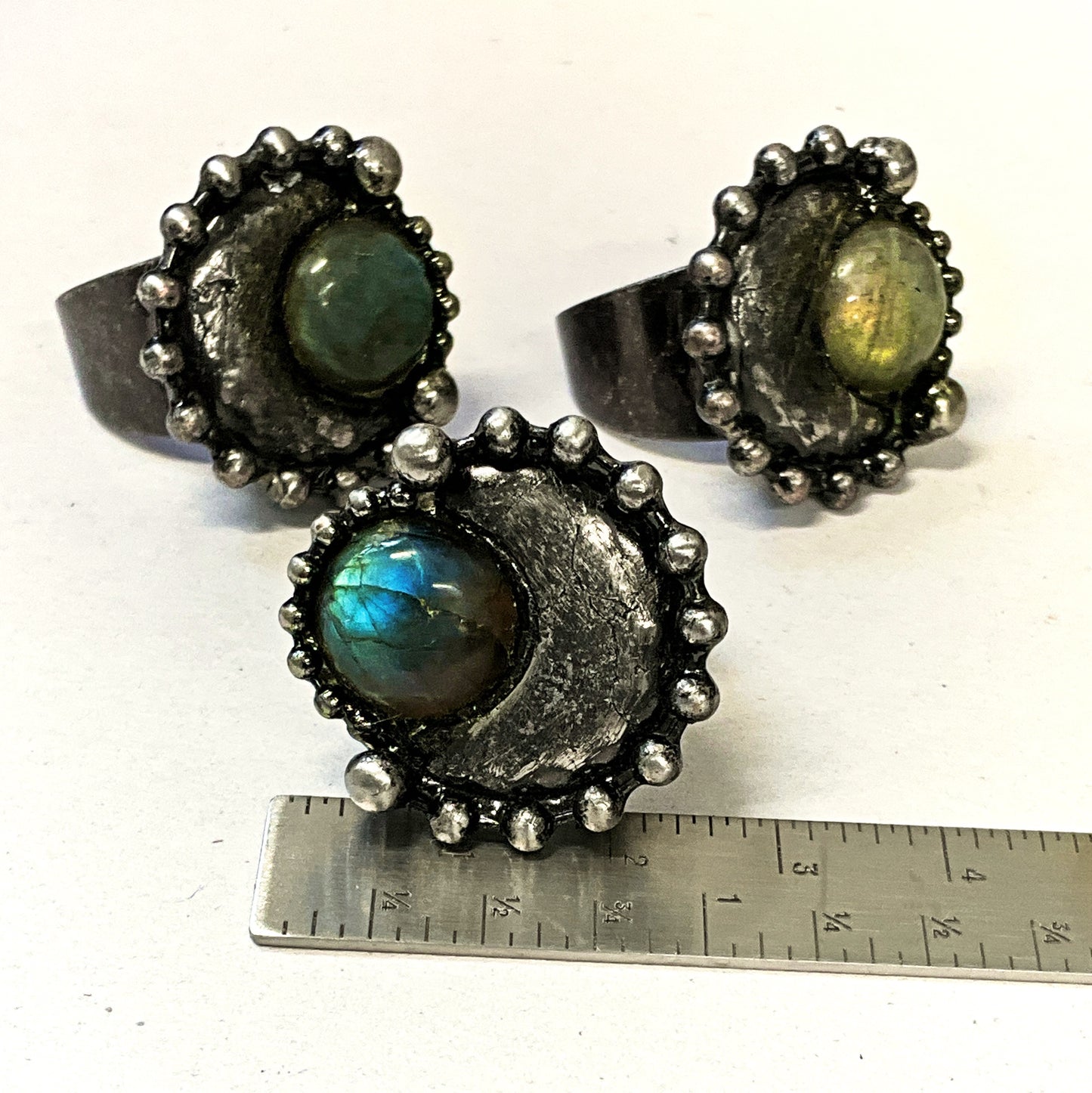 Luna pyrite and labradorite ring