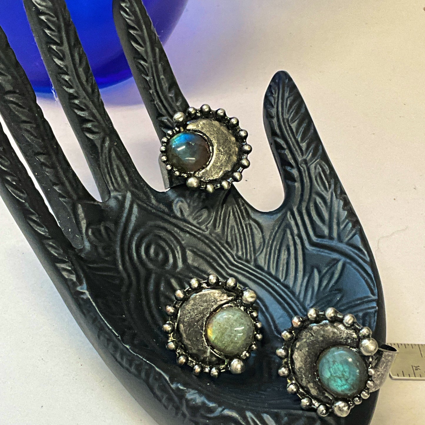 Luna pyrite and labradorite ring