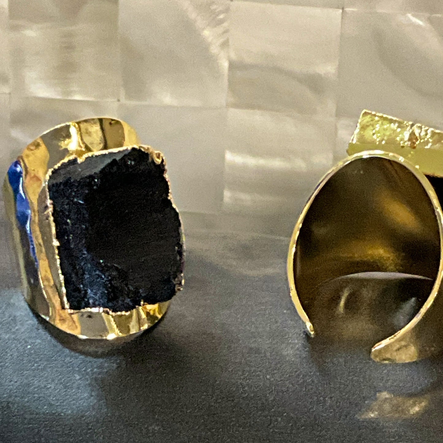 Gold Shield Raw Black Tourmaline Ring