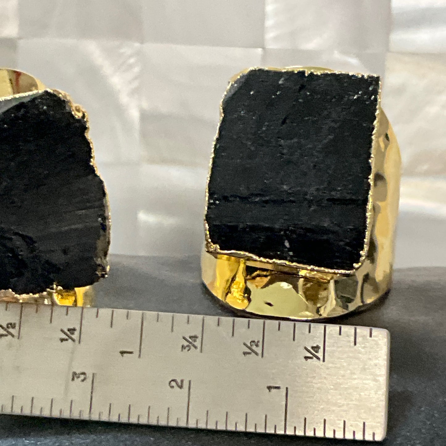 Gold Shield Raw Black Tourmaline Ring