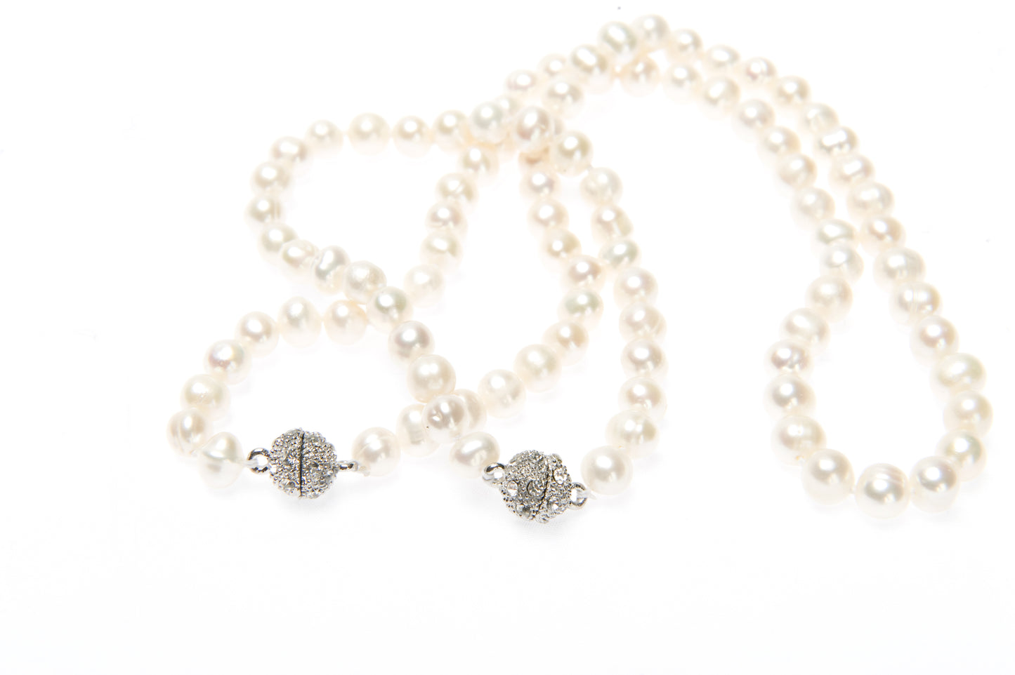 Spark cultured pearl Necklace with crystal magnetic clasp handmade fair trade bridal white