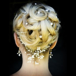 Pearl Hair pins on model bridal special occasion hairstyle