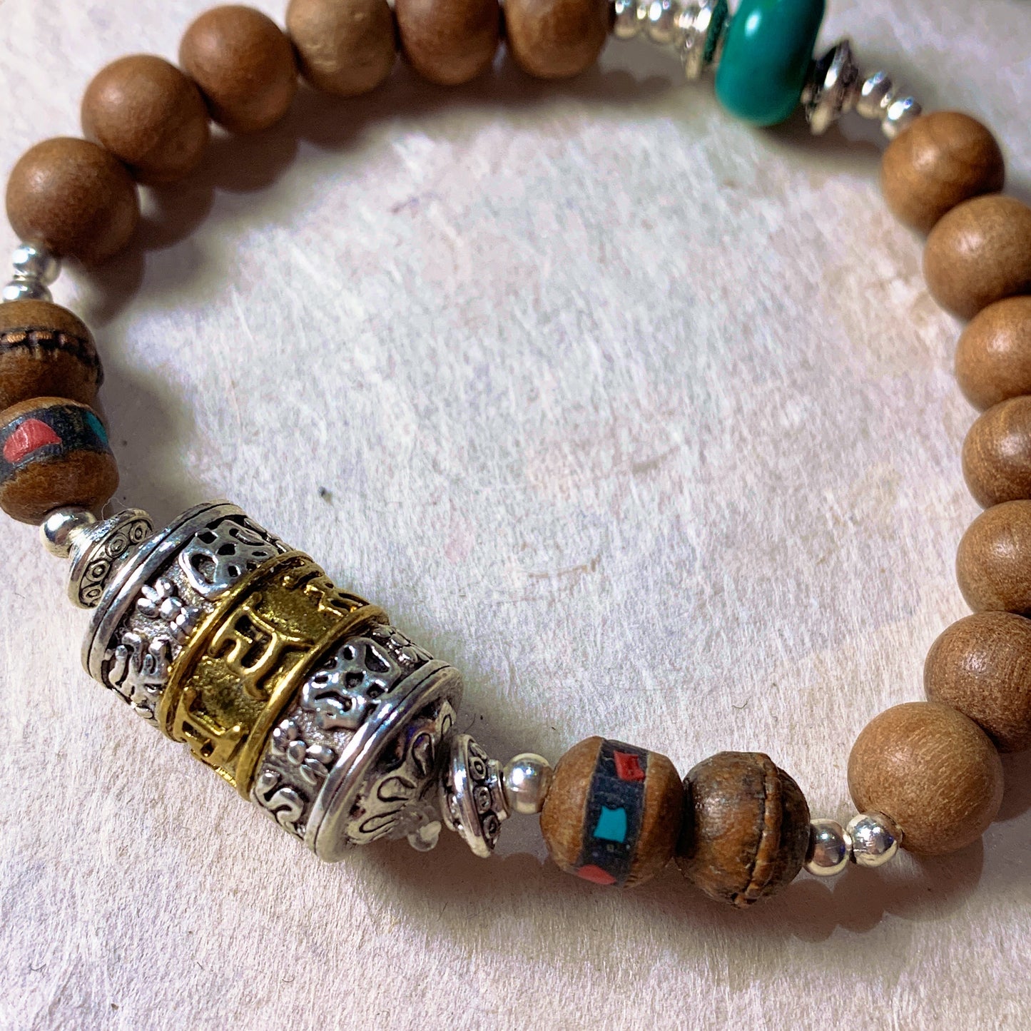 Sandalwood & Prayer Wheel Enlightenment Mala Bracelet