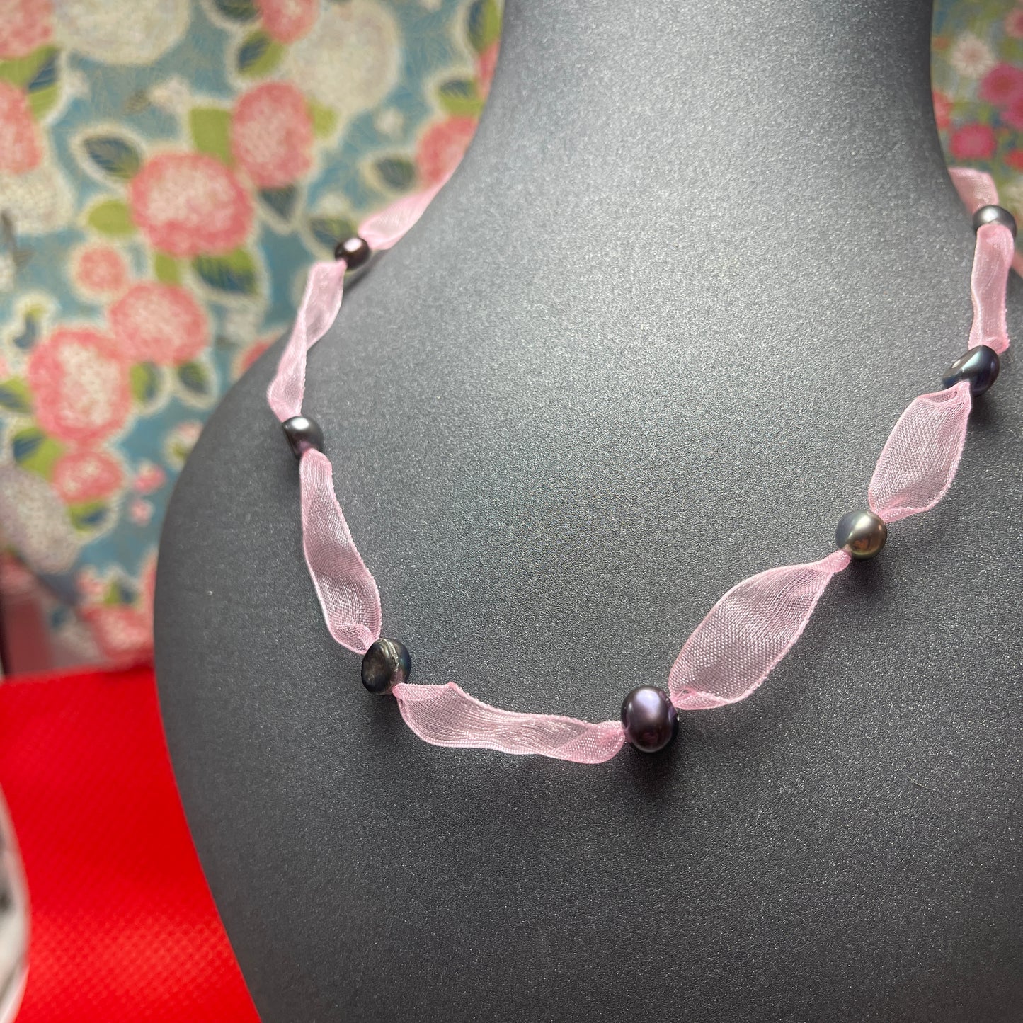 Innocence Pearl and Ribbon Necklace