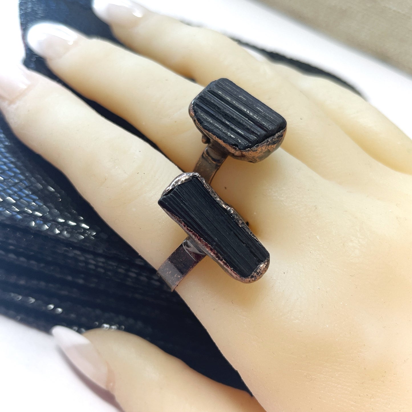 Raw Black Tourmaline Copper Ring