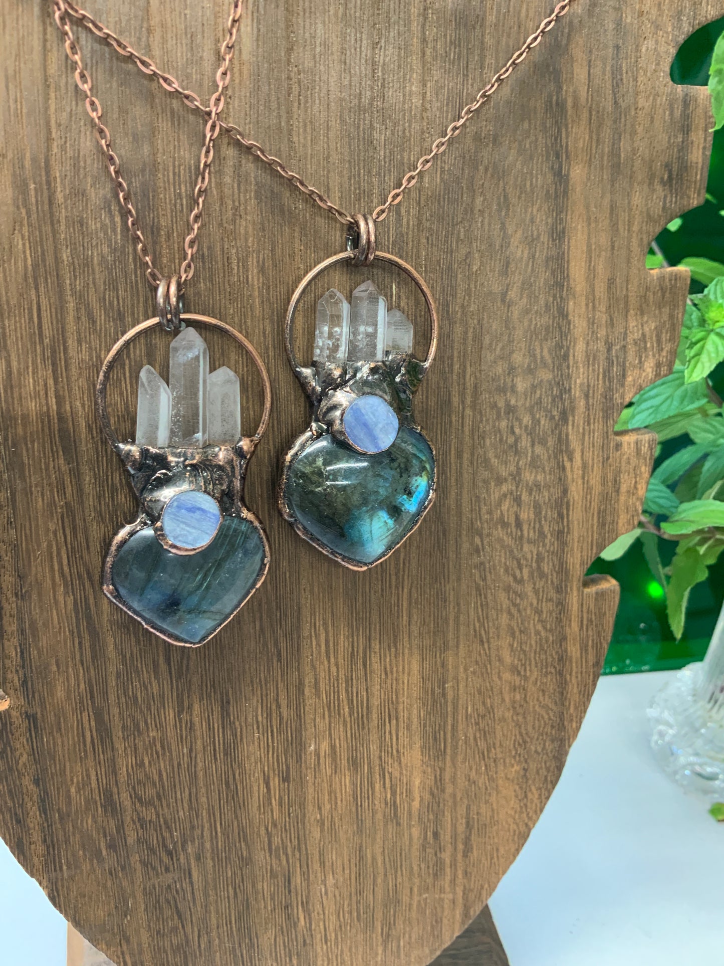 Sacred heart labradorite crystal necklace