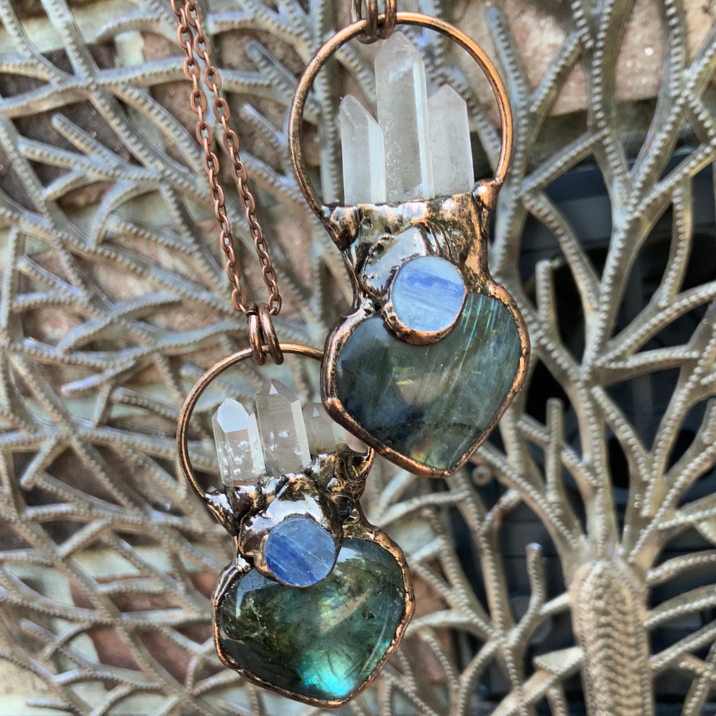 Sacred heart labradorite crystal necklace