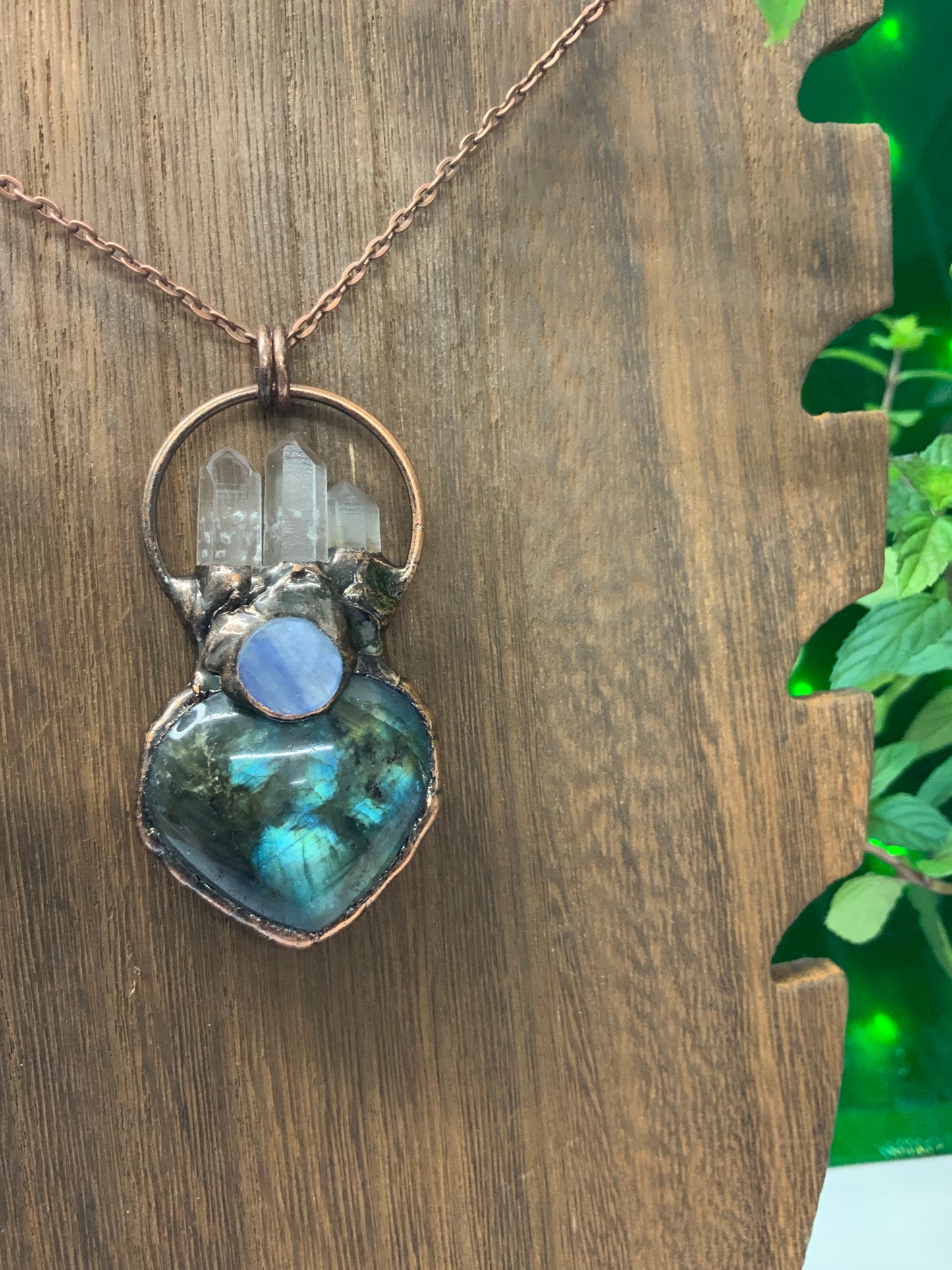 Sacred heart labradorite crystal necklace