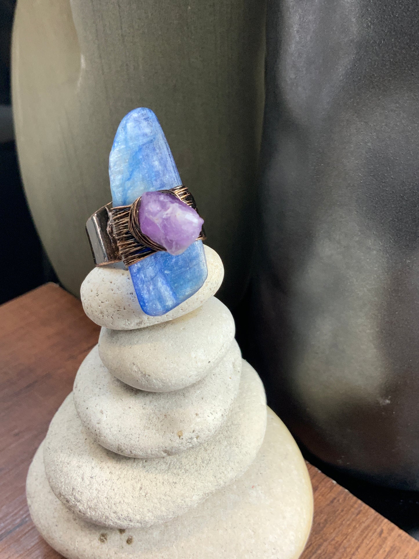 Blue Kyanite and Amethyst 'Potent Pairing' Ring