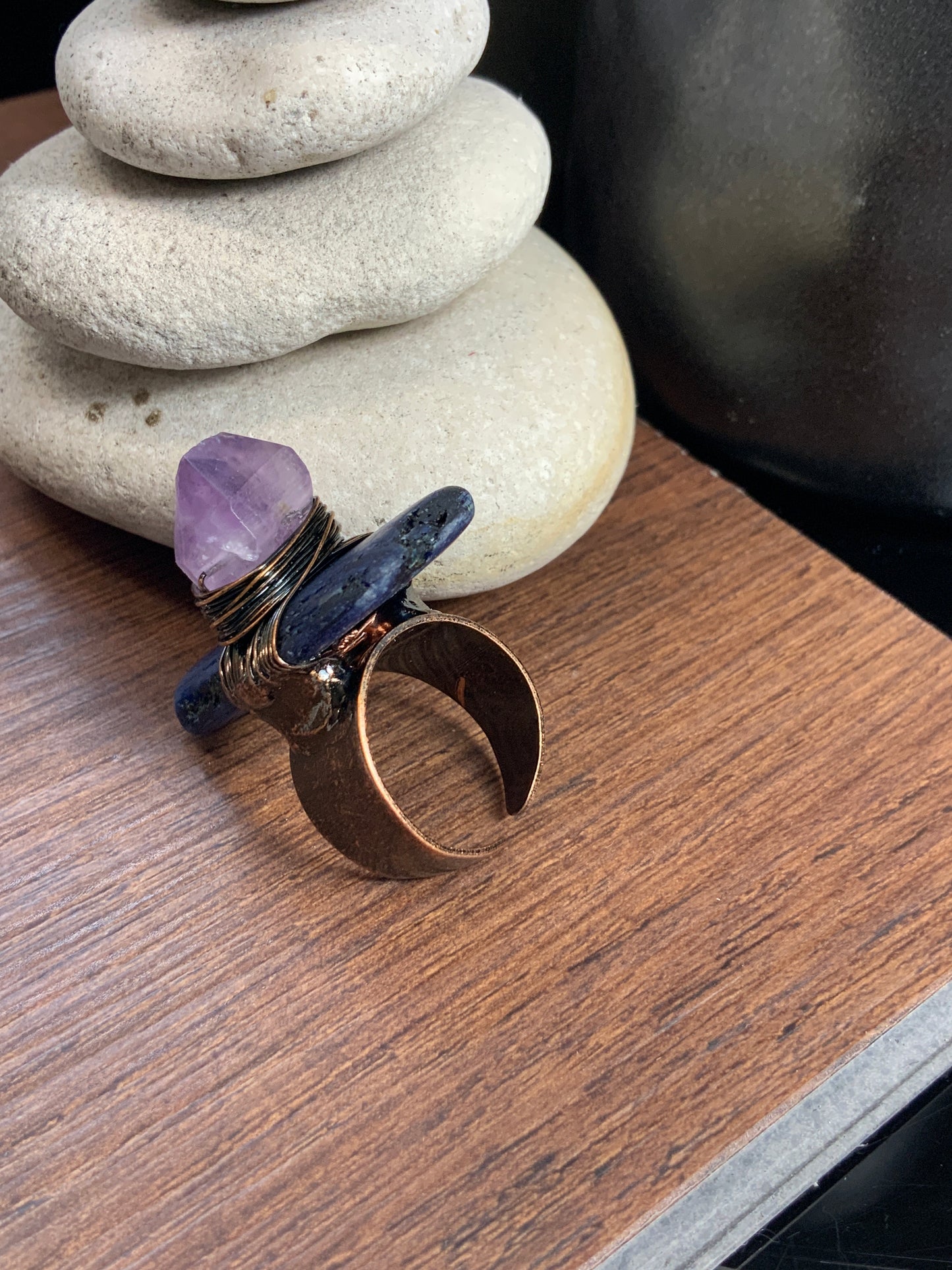 Blue Kyanite and Amethyst 'Potent Pairing' Ring