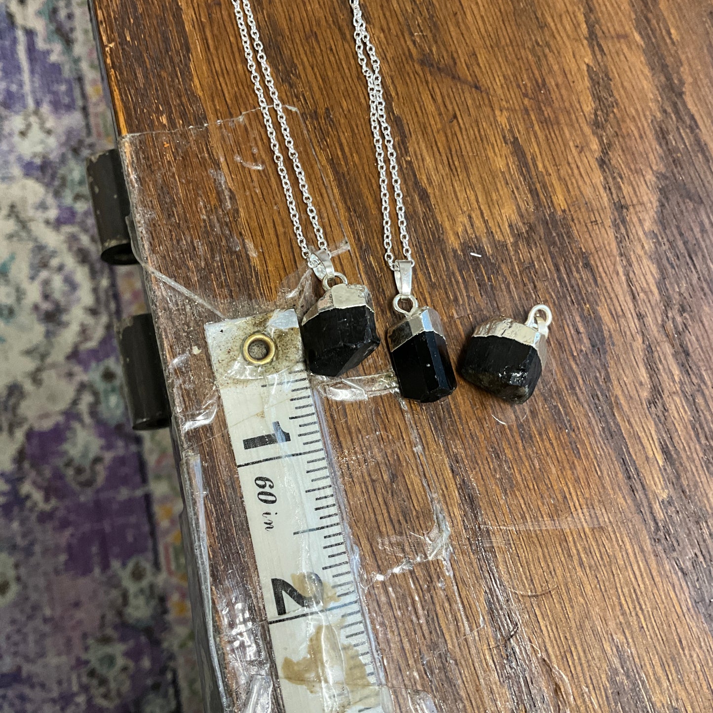 Raw black tourmaline silver necklace
