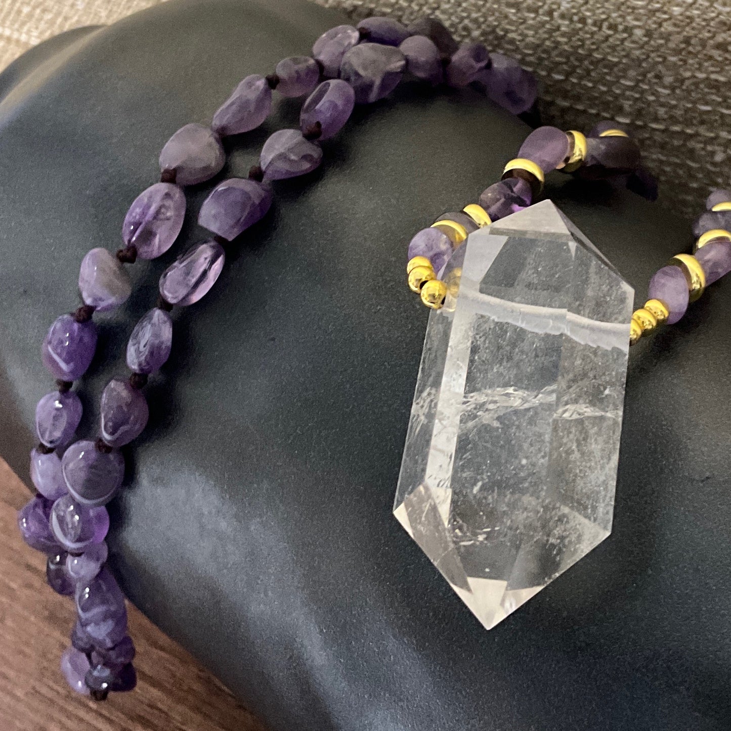 Prism amethyst and quartz necklace