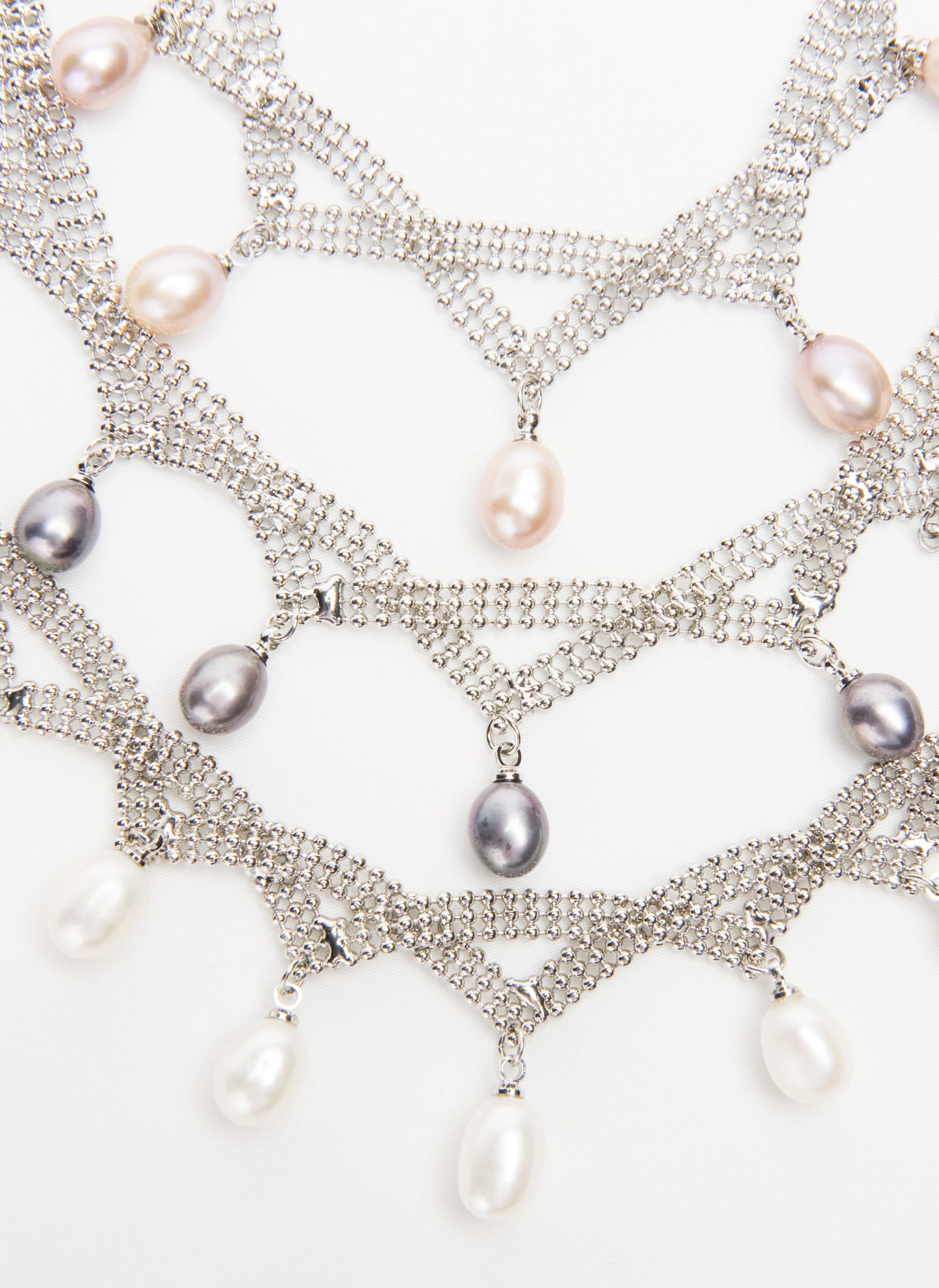 Grace Pearl and Silver Mesh Princess Necklace