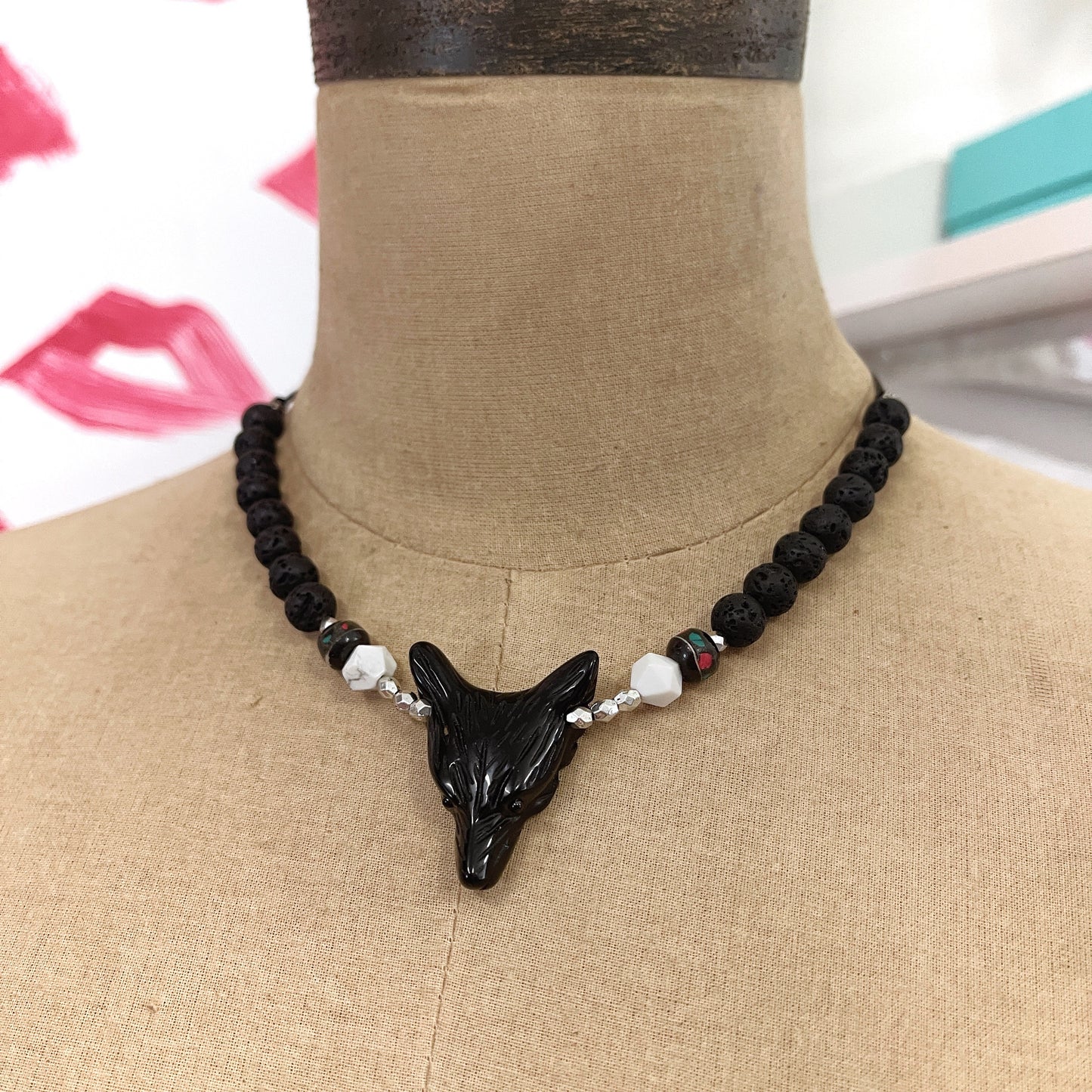Wolf Black Obsidian Convertible Length Necklace