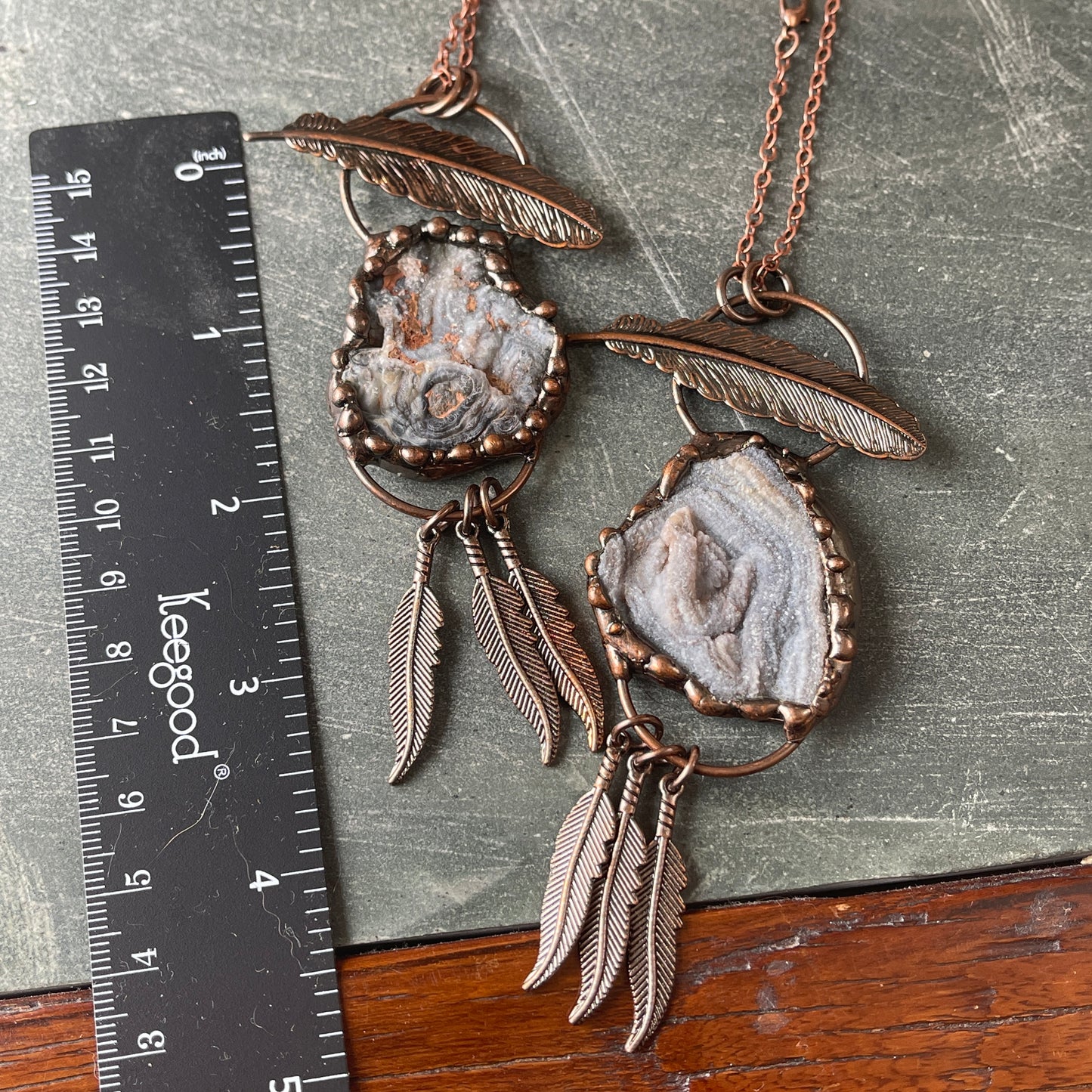 Taos Feather Motif Druzy Quartz Necklace