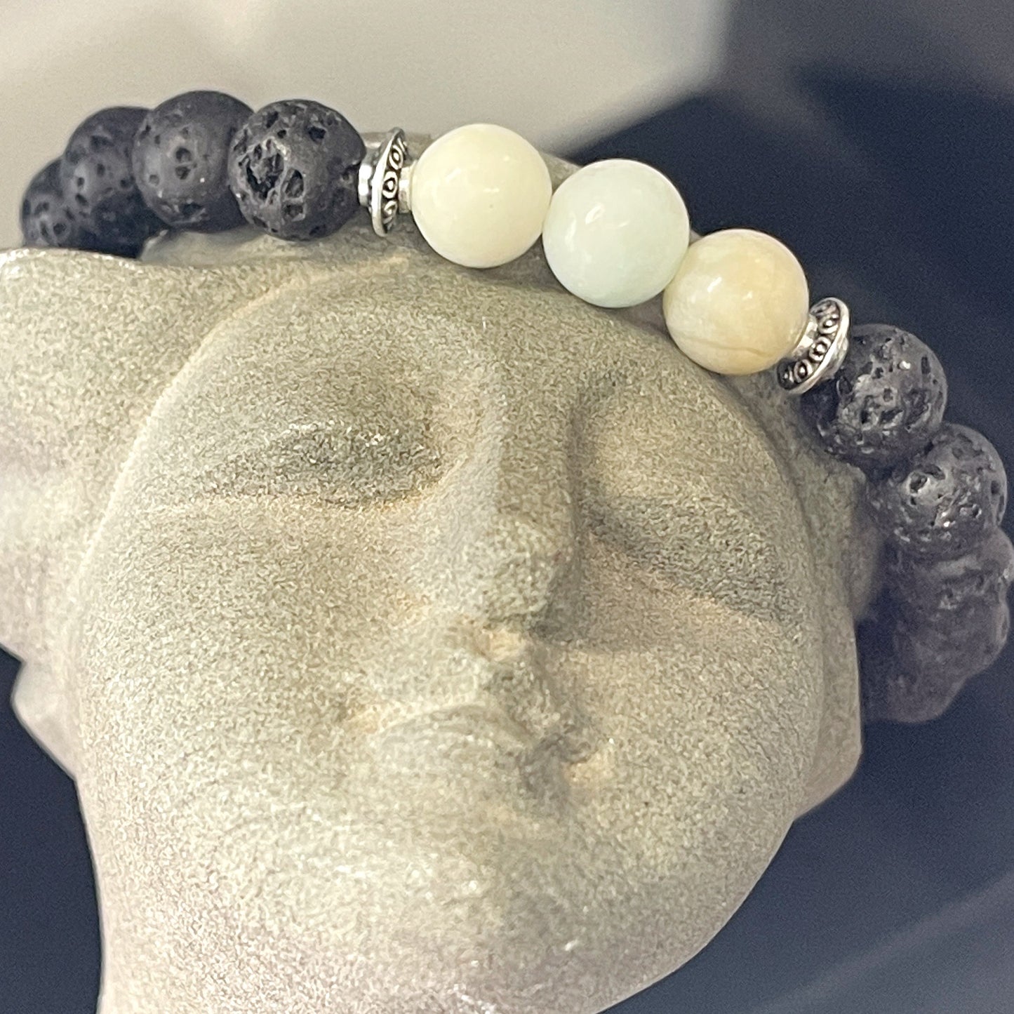 Amazonite Lava Stone Bracelet can be used for calming, awakening the inner goddess, aromatherapy