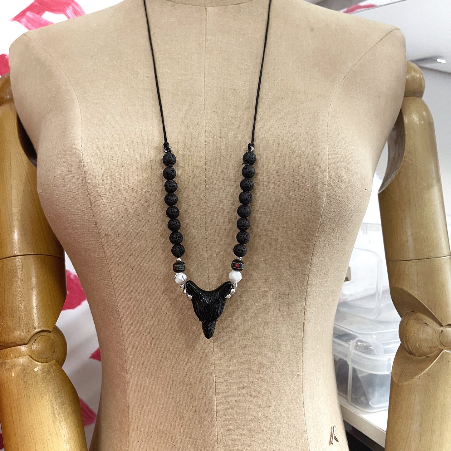 Wolf Black Obsidian Convertible Length Necklace