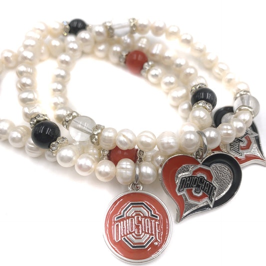 Ohio State Buckeye Pearl Bracelets