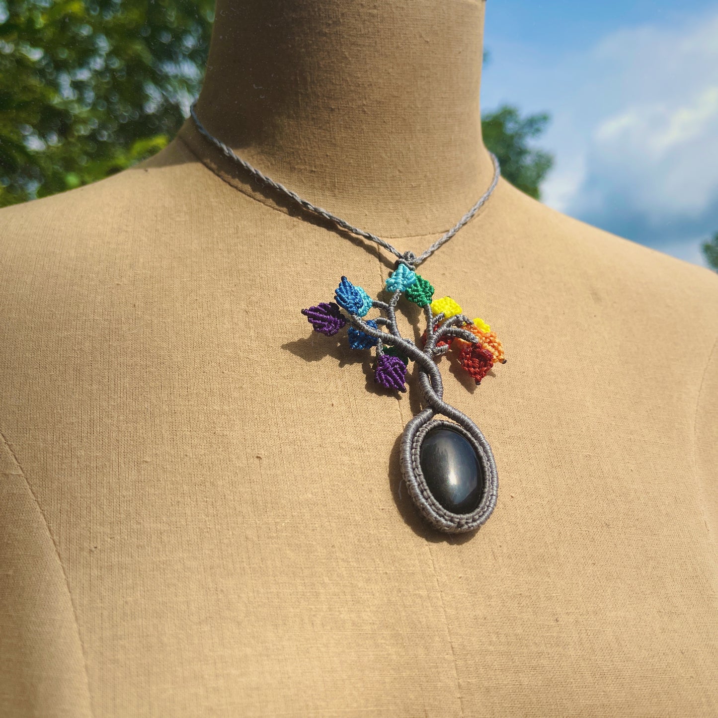 Dryad Tree Leaves Gemstone necklace rainbow