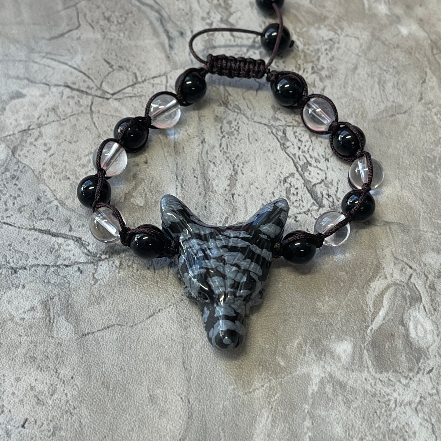 Wolf Spirit Animal Gemstone woven bracelet