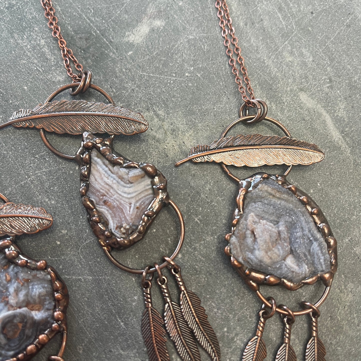 Taos Feather Motif Druzy Quartz Necklace