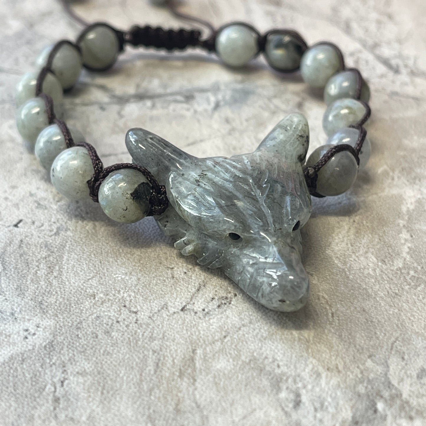 Wolf Spirit Animal Gemstone woven bracelet