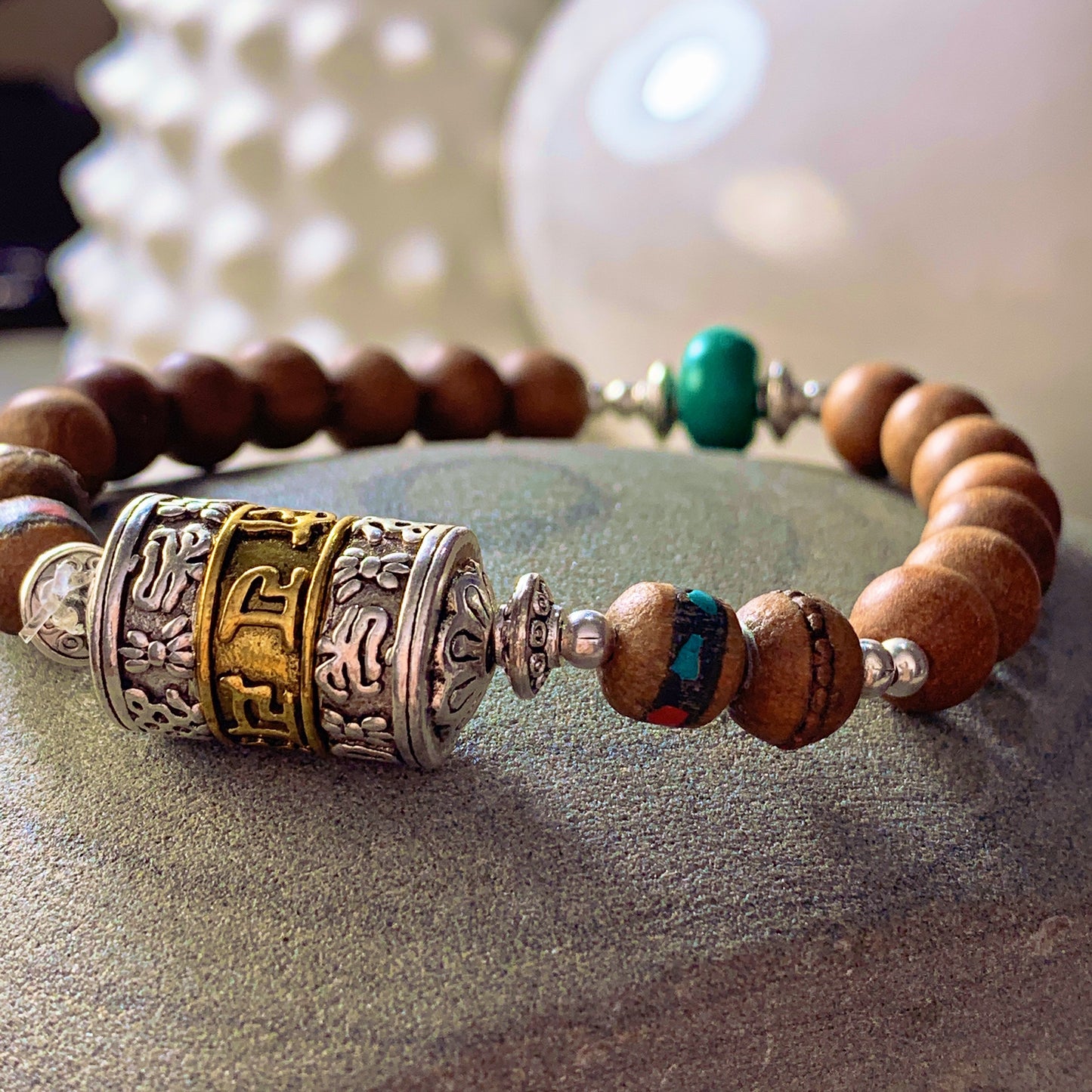 Sandalwood & Prayer Wheel Enlightenment Mala Bracelet