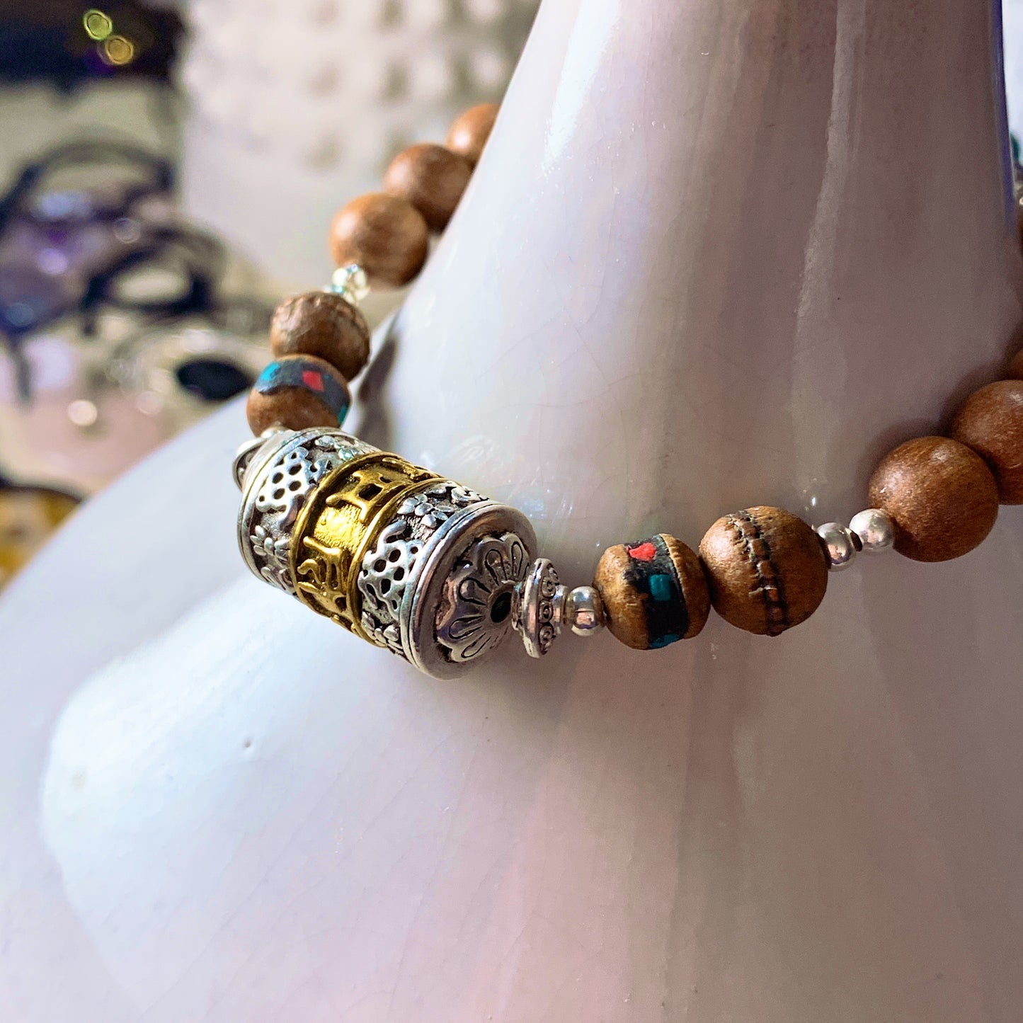 Sandalwood & Prayer Wheel Enlightenment Mala Bracelet