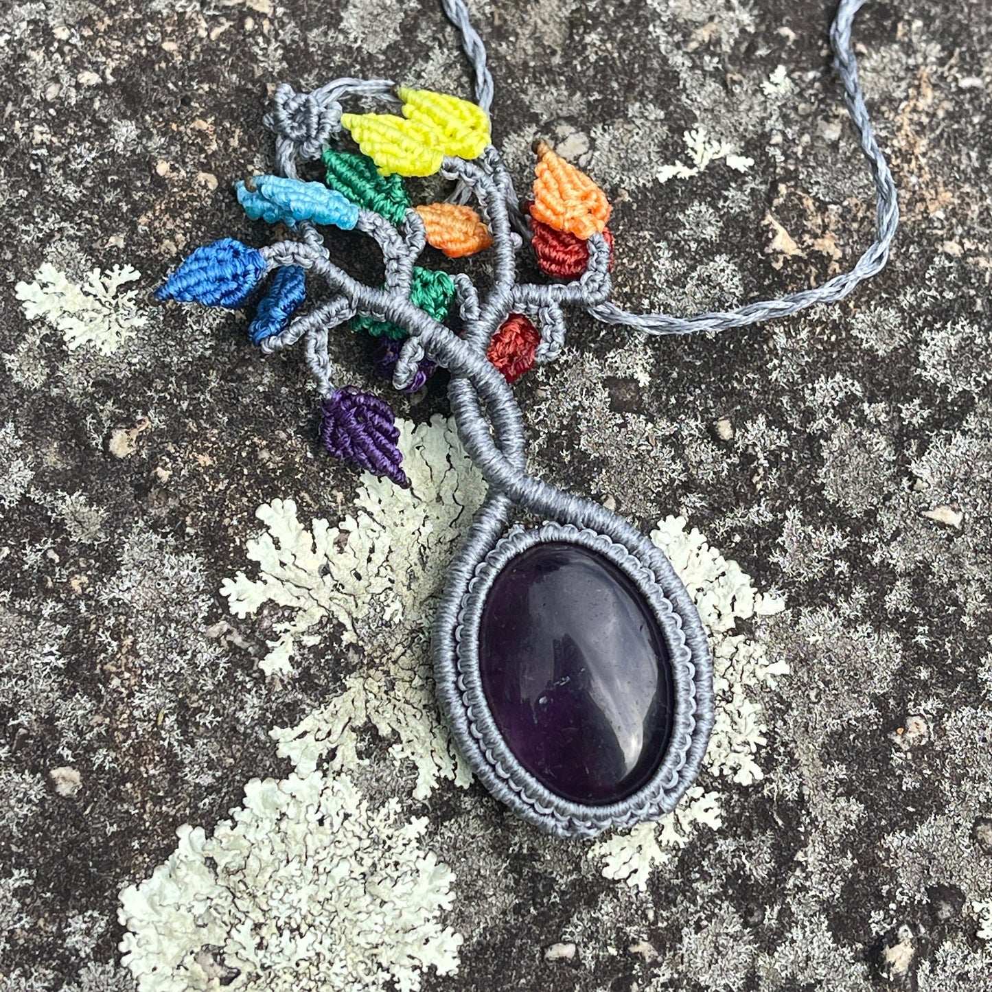 Dryad Tree Leaves Gemstone necklace rainbow